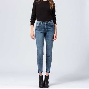 Mid Rise Acid Wash Crop Skinny Jeans